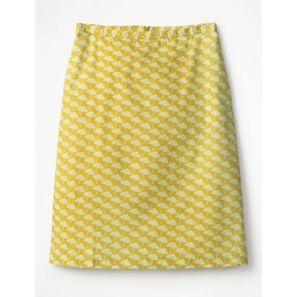 yellow Boden printed cotton A-line skirt features umbrella pattern 12L
